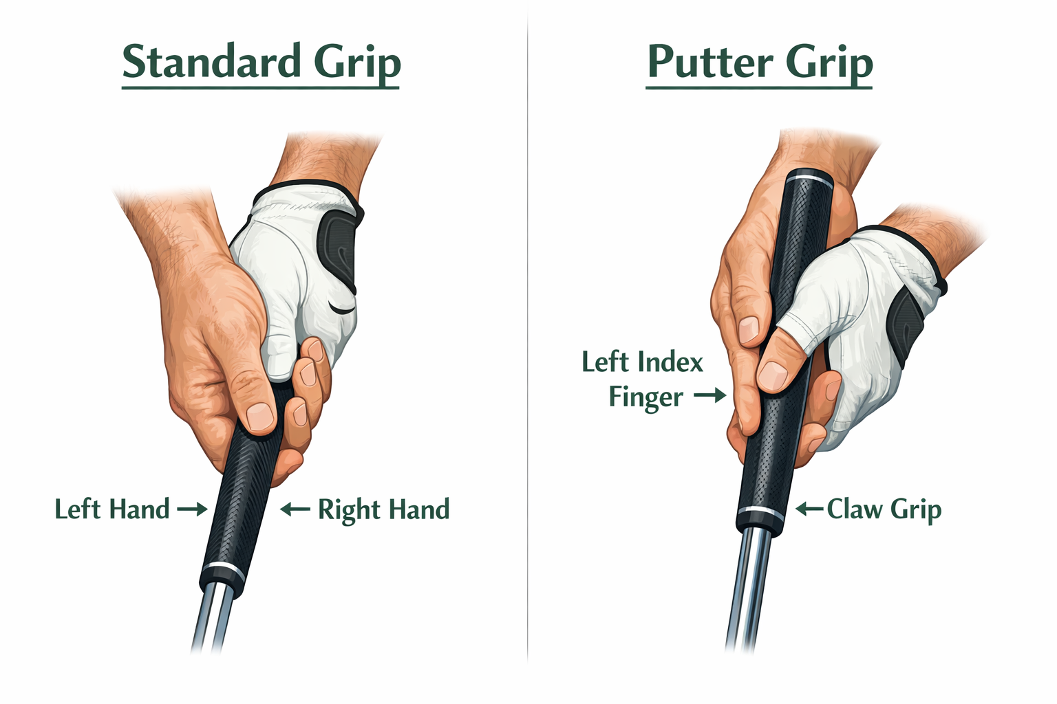 Standard and Putter Golf Grips Diagram